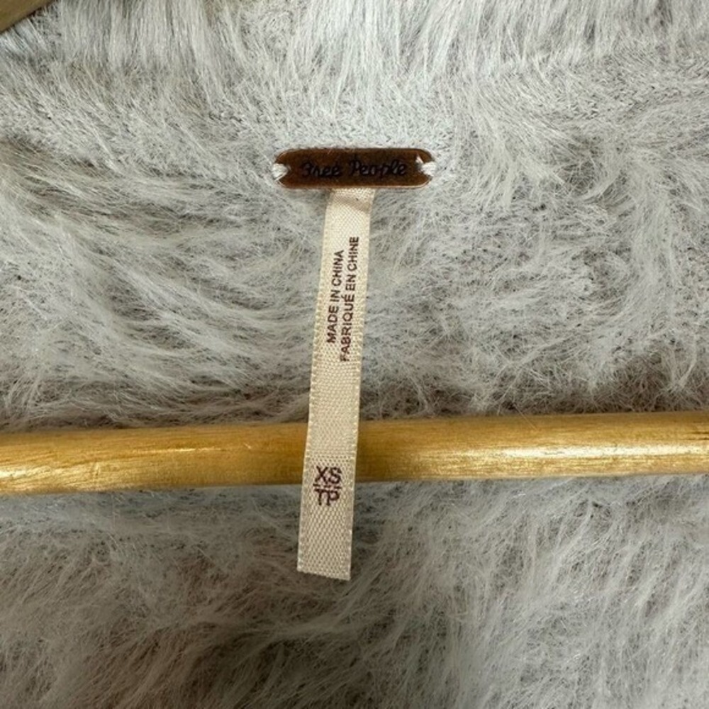 Free People Fuzzy Eyelash Knit Open Front Cardigan in Silver Cloud Cozy Size XS - Picture 5 of 5
